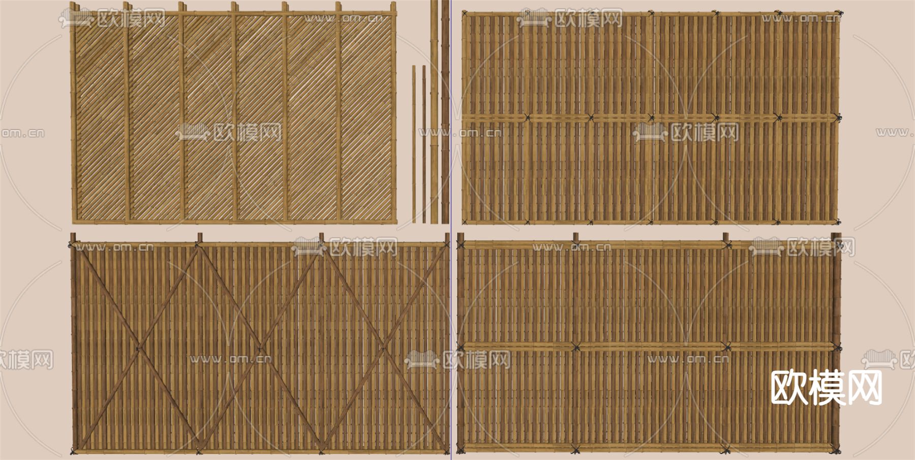 中式竹篱笆 竹子围墙 隔断su模型下载（渲染图2）