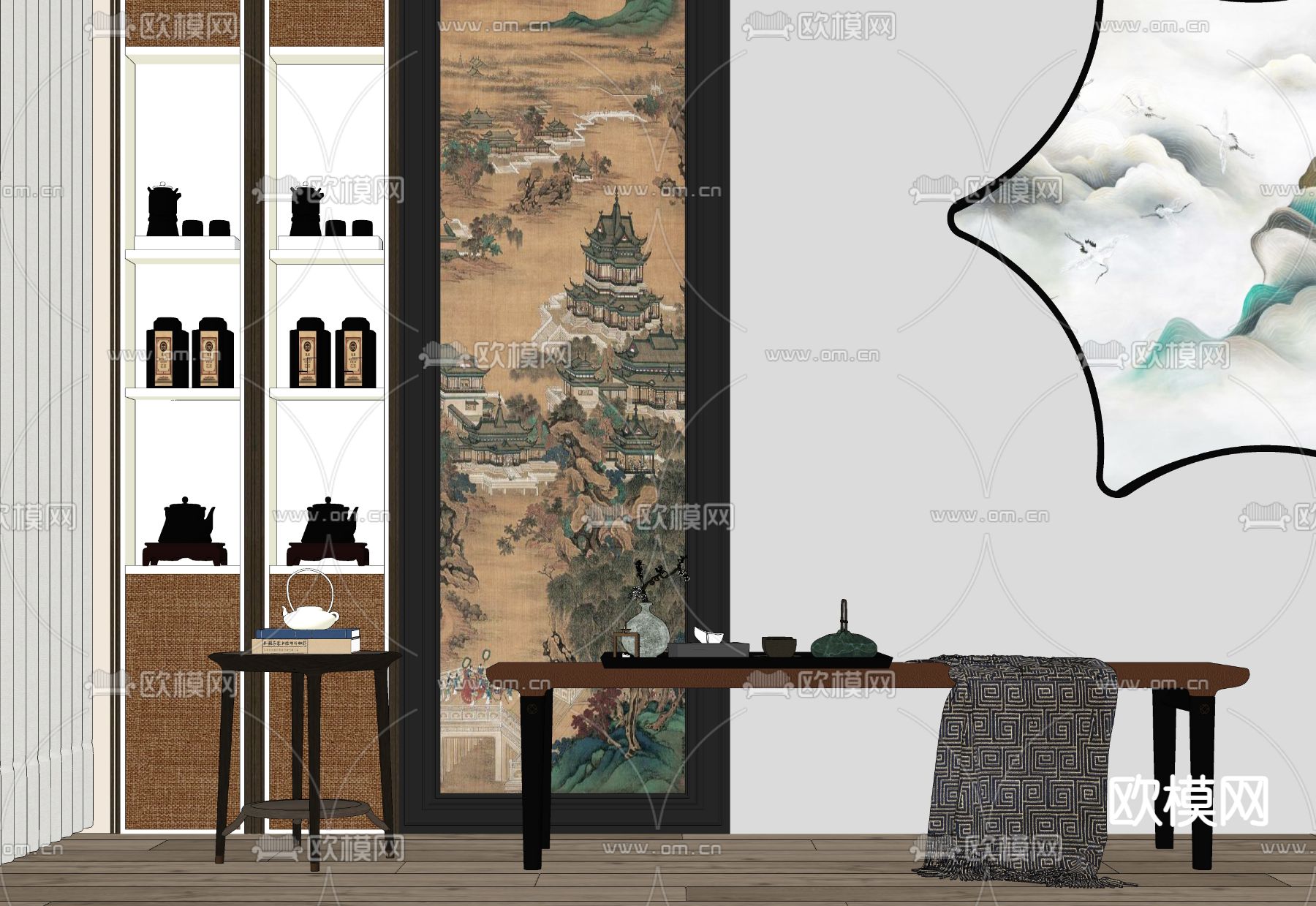 新中式长凳 条凳 凳子su模型下载（渲染图2）