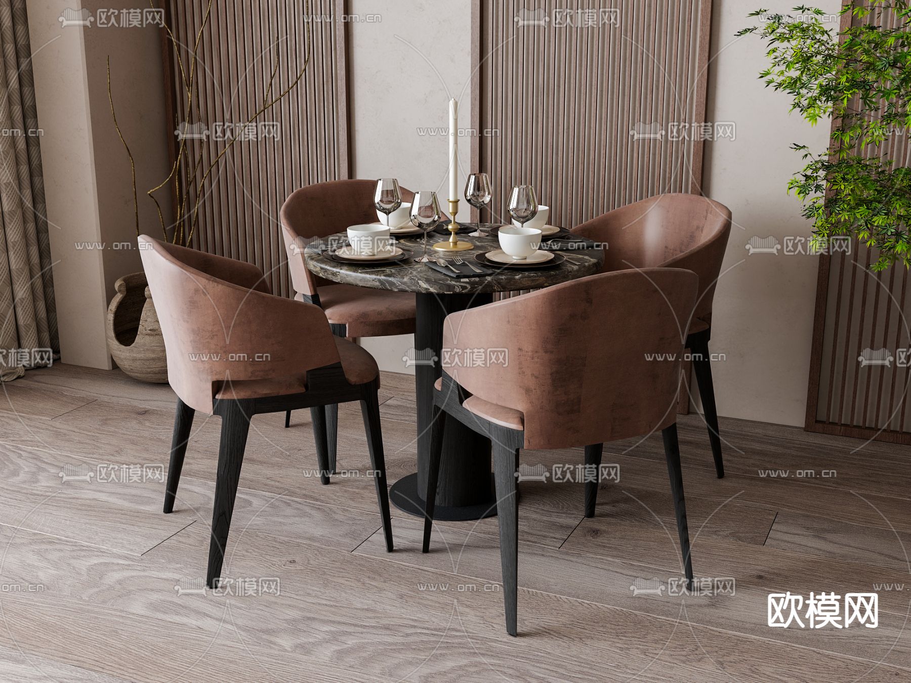 简欧餐桌椅su模型下载（渲染图1）