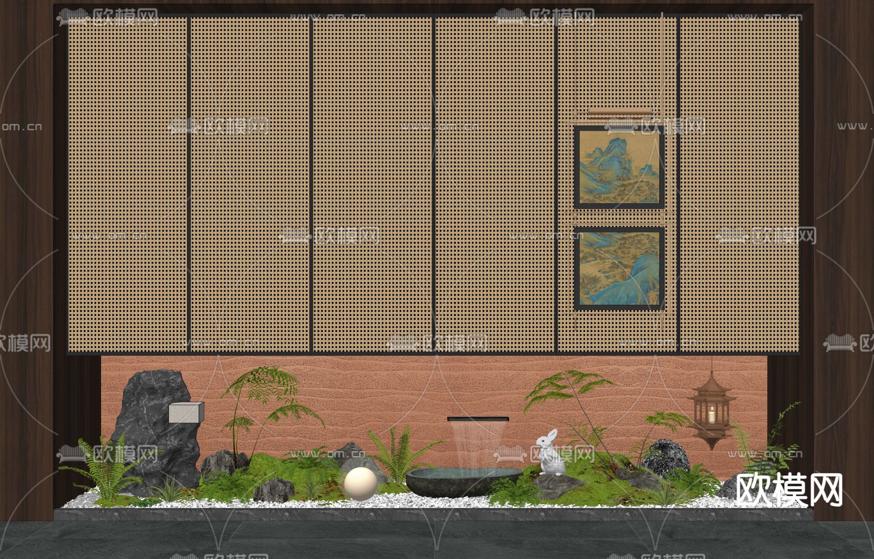 新中式庭院小品 植物堆 微地形su模型下载（渲染图2）