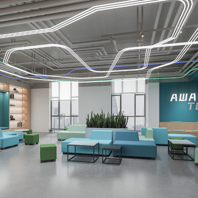  现代茶水间 办公休息区su模型 