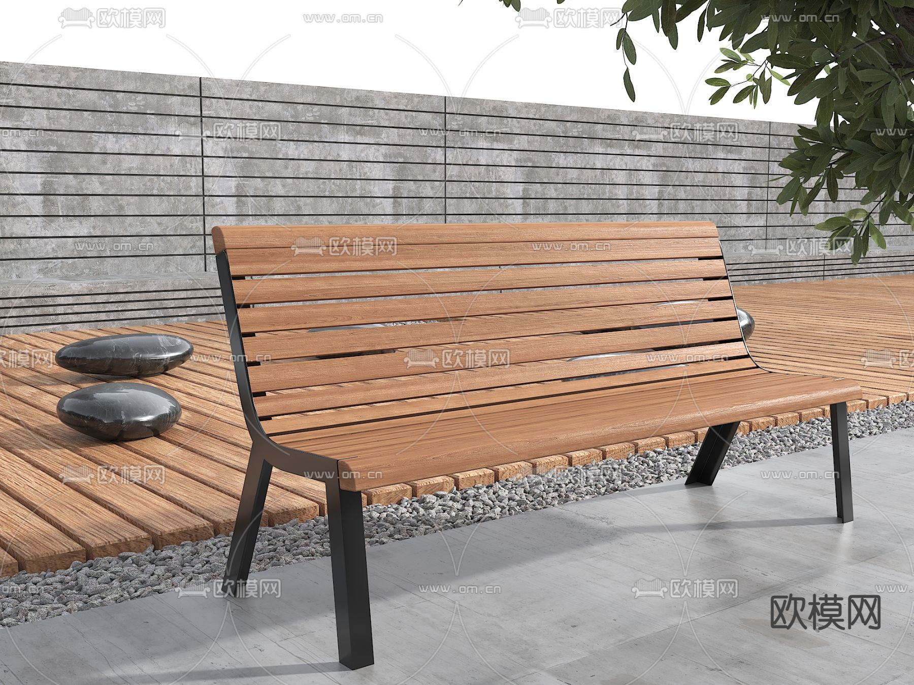 现代户外椅 景观座椅 公园长椅su模型下载（渲染图1）