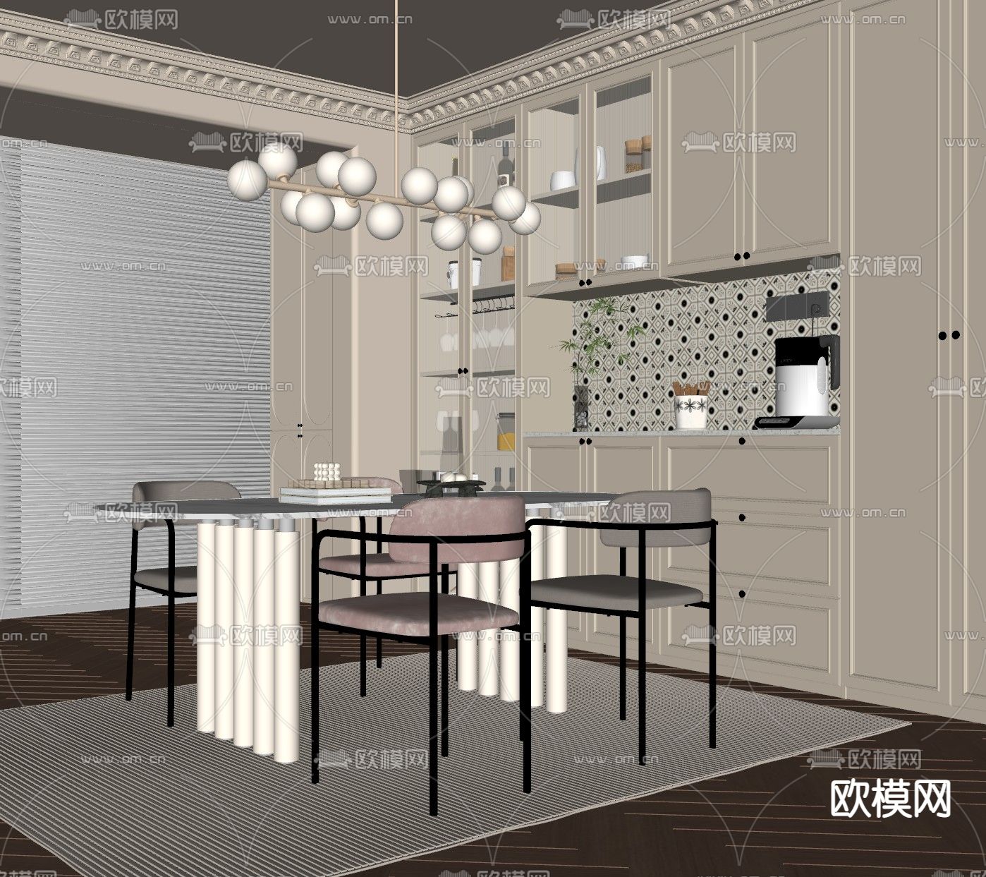 法式餐厅su模型下载（渲染图2）
