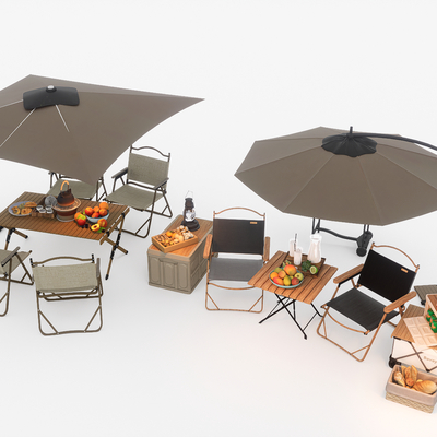  户外桌椅 露营帐篷su模型 