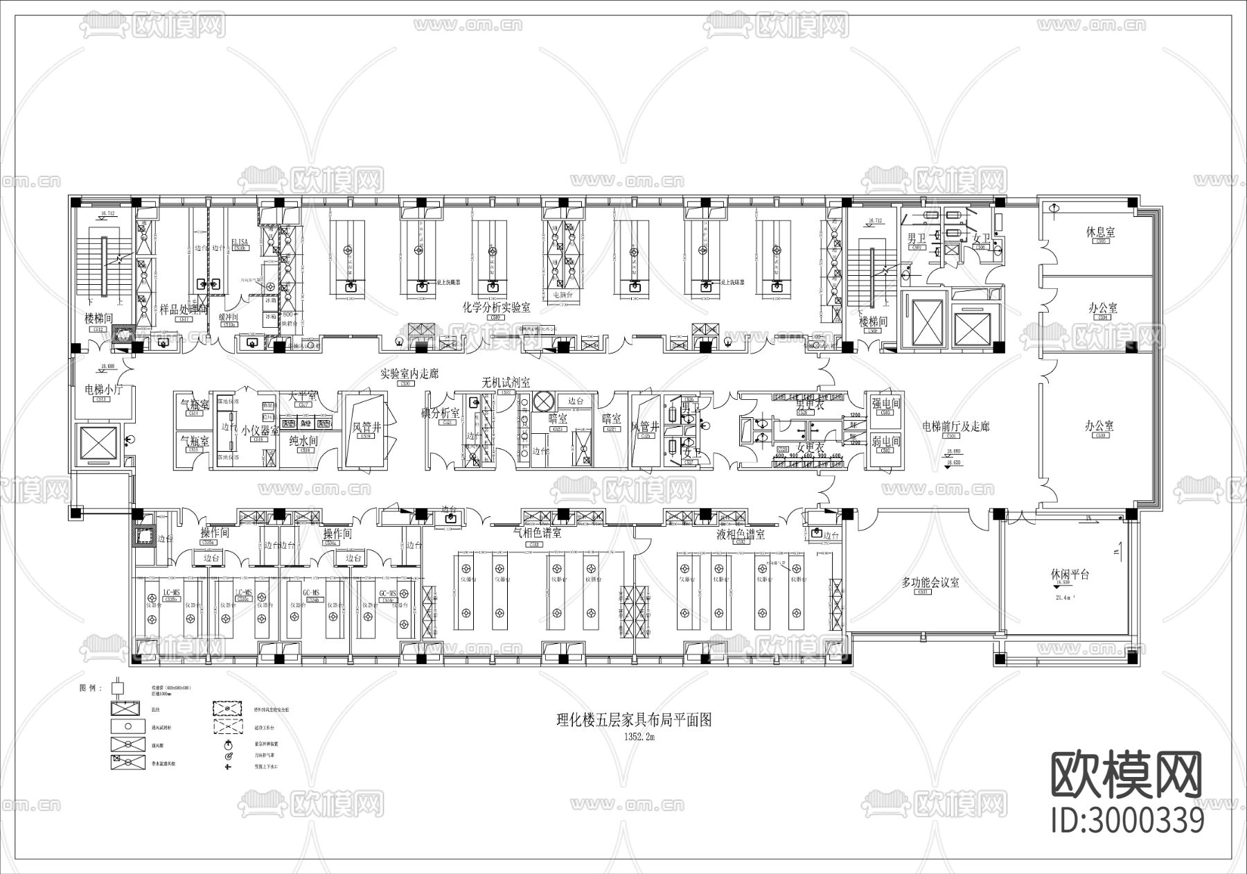 化学物理分析 检验检测 PCR实验室cad施工图下载（渲染图3）