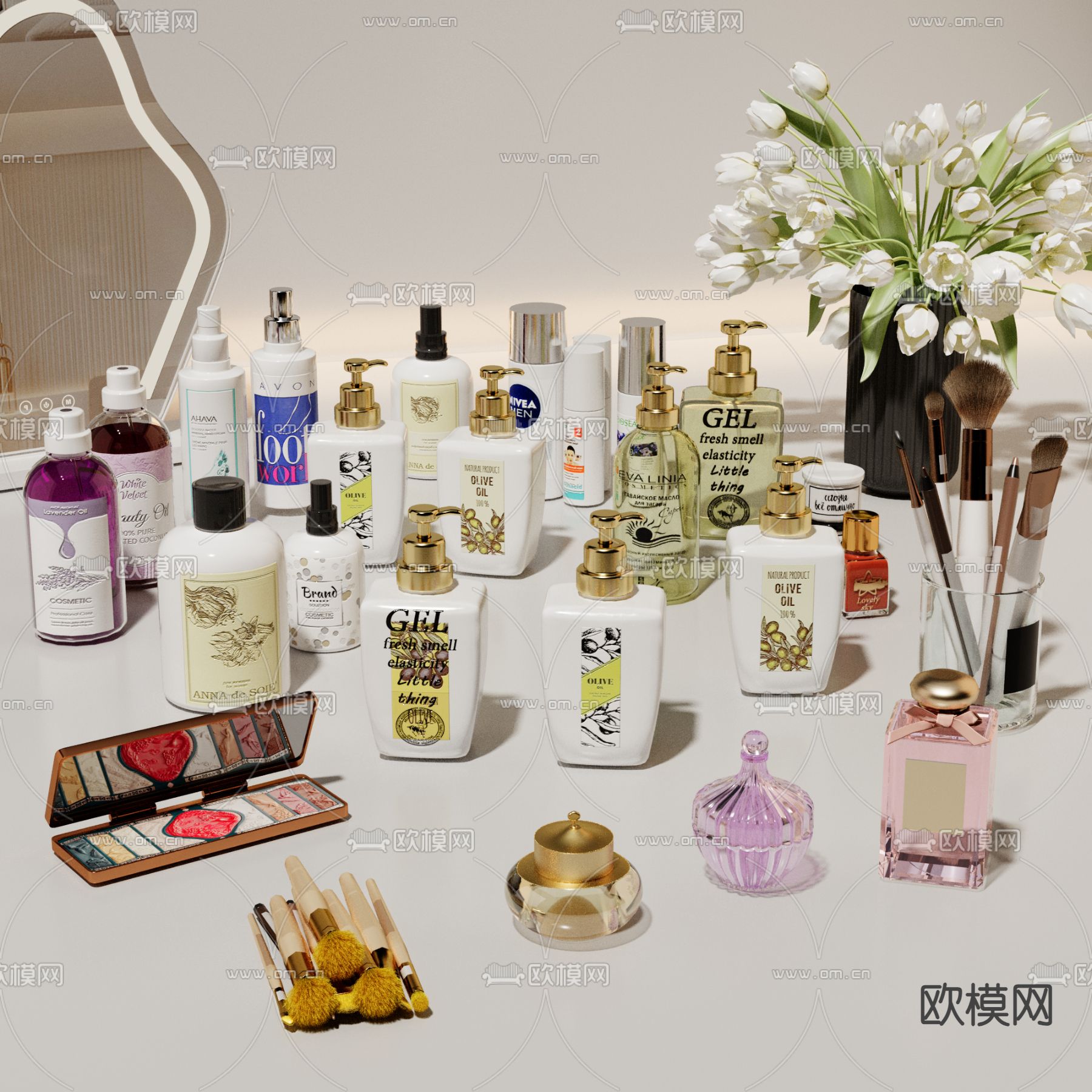 洗漱用品 化妆品 眼影 香水3d模型下载