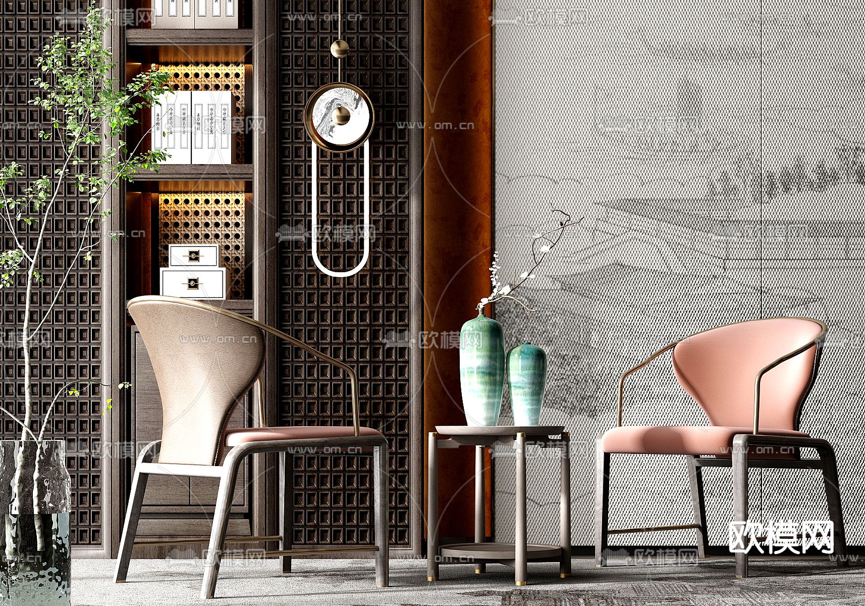 新中式椅子 休闲椅su模型下载（渲染图1）