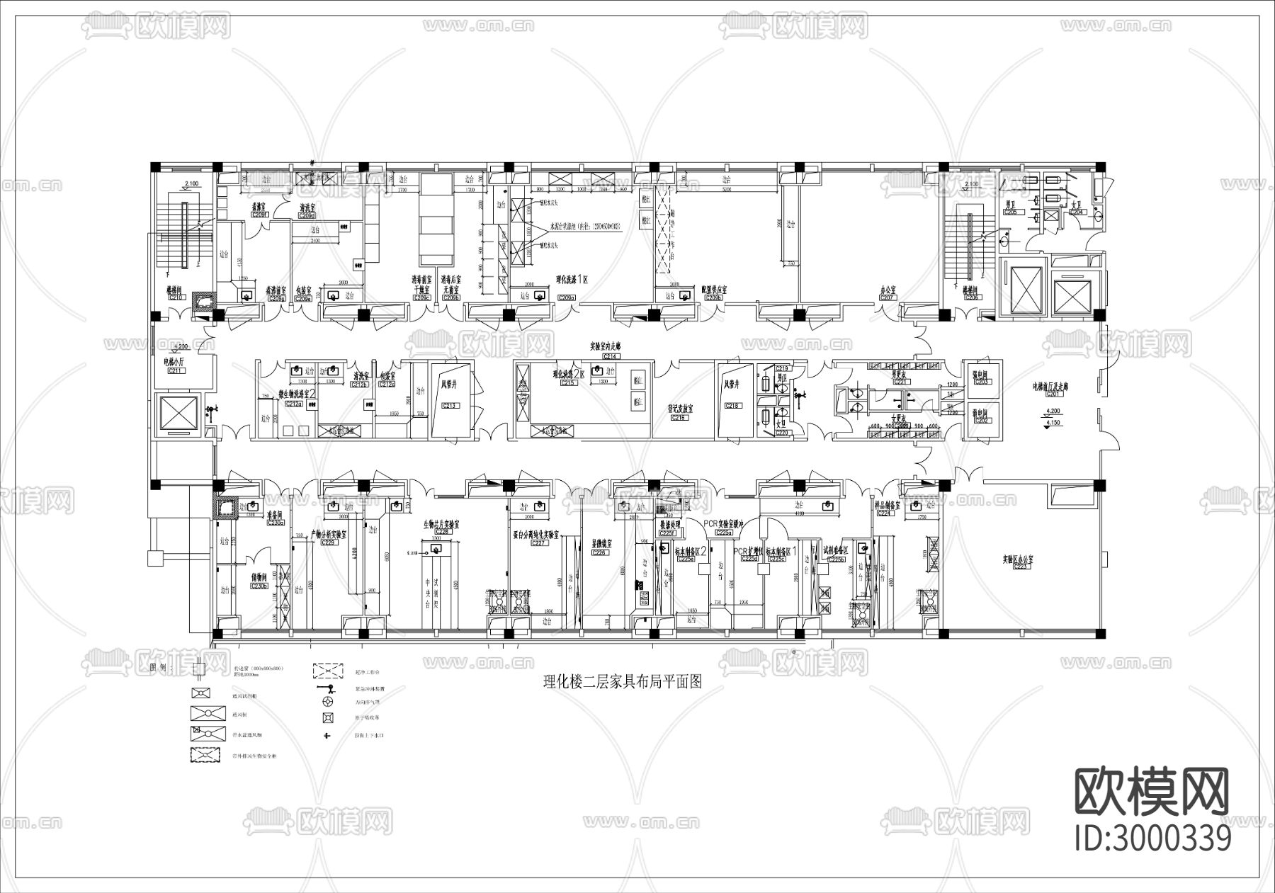 化学物理分析 检验检测 PCR实验室cad施工图下载（渲染图2）
