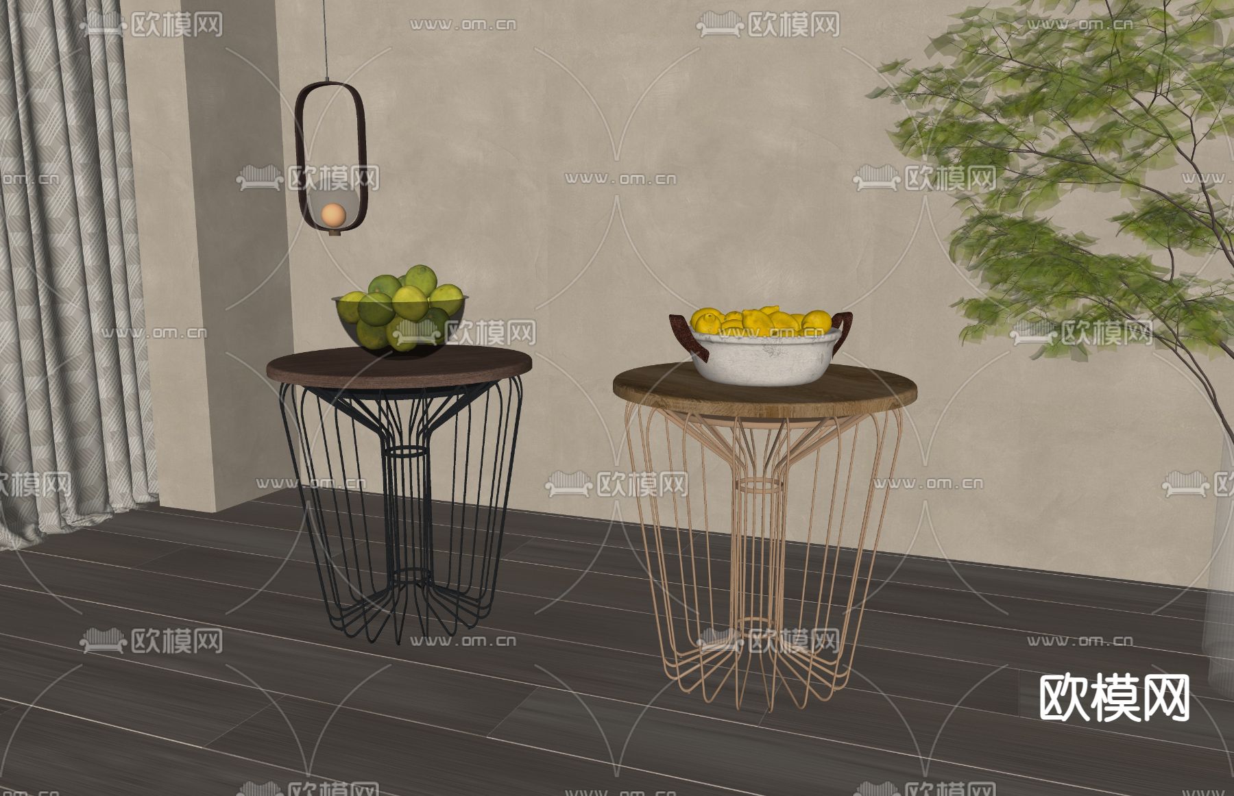 简欧边几 角几su模型下载（渲染图1）