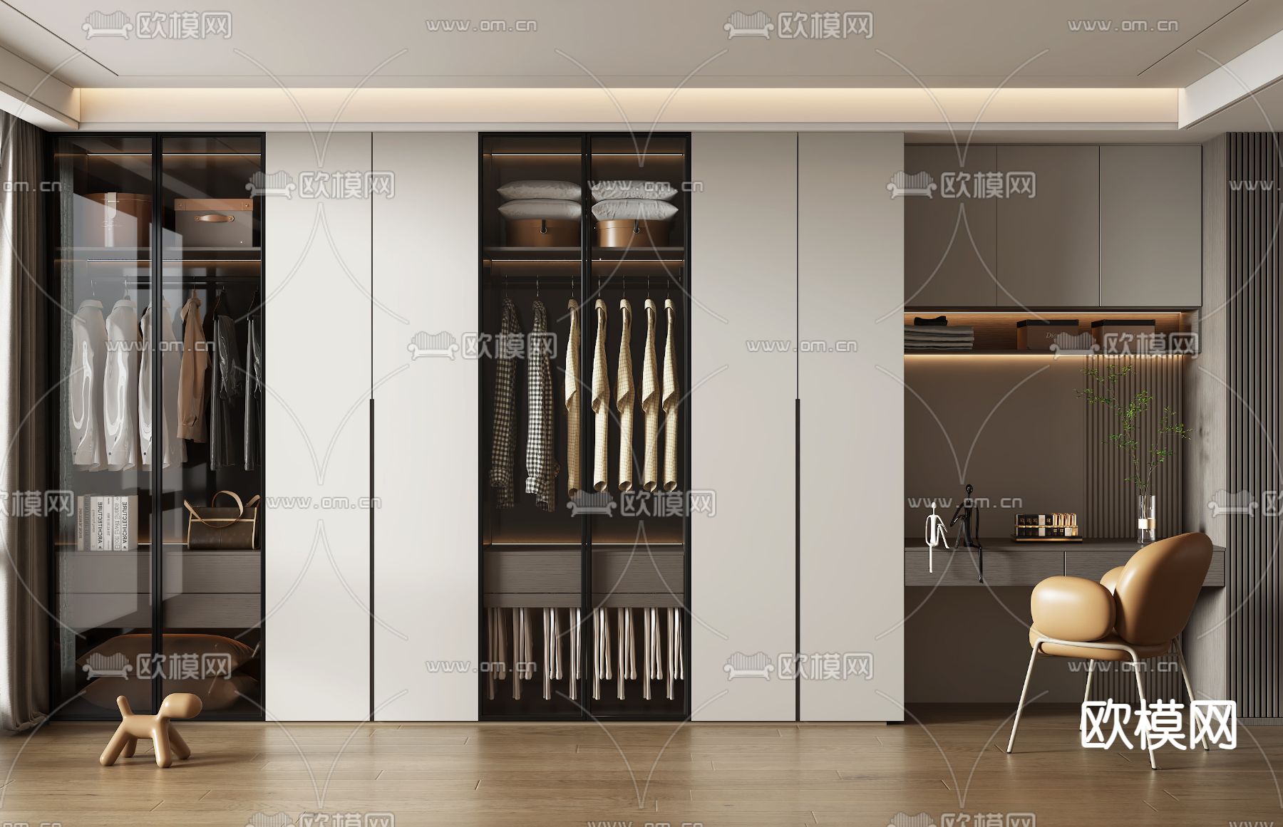 现代衣柜 梳妆台一体柜3d模型下载