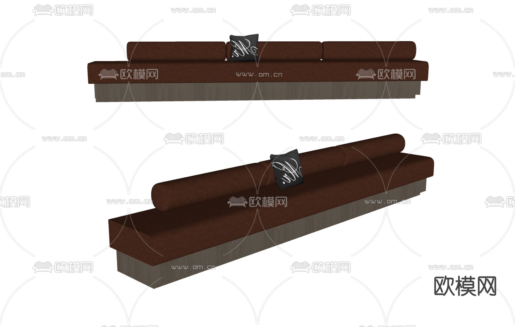 卡座沙发 靠背沙发 长条沙发su模型下载（渲染图2）