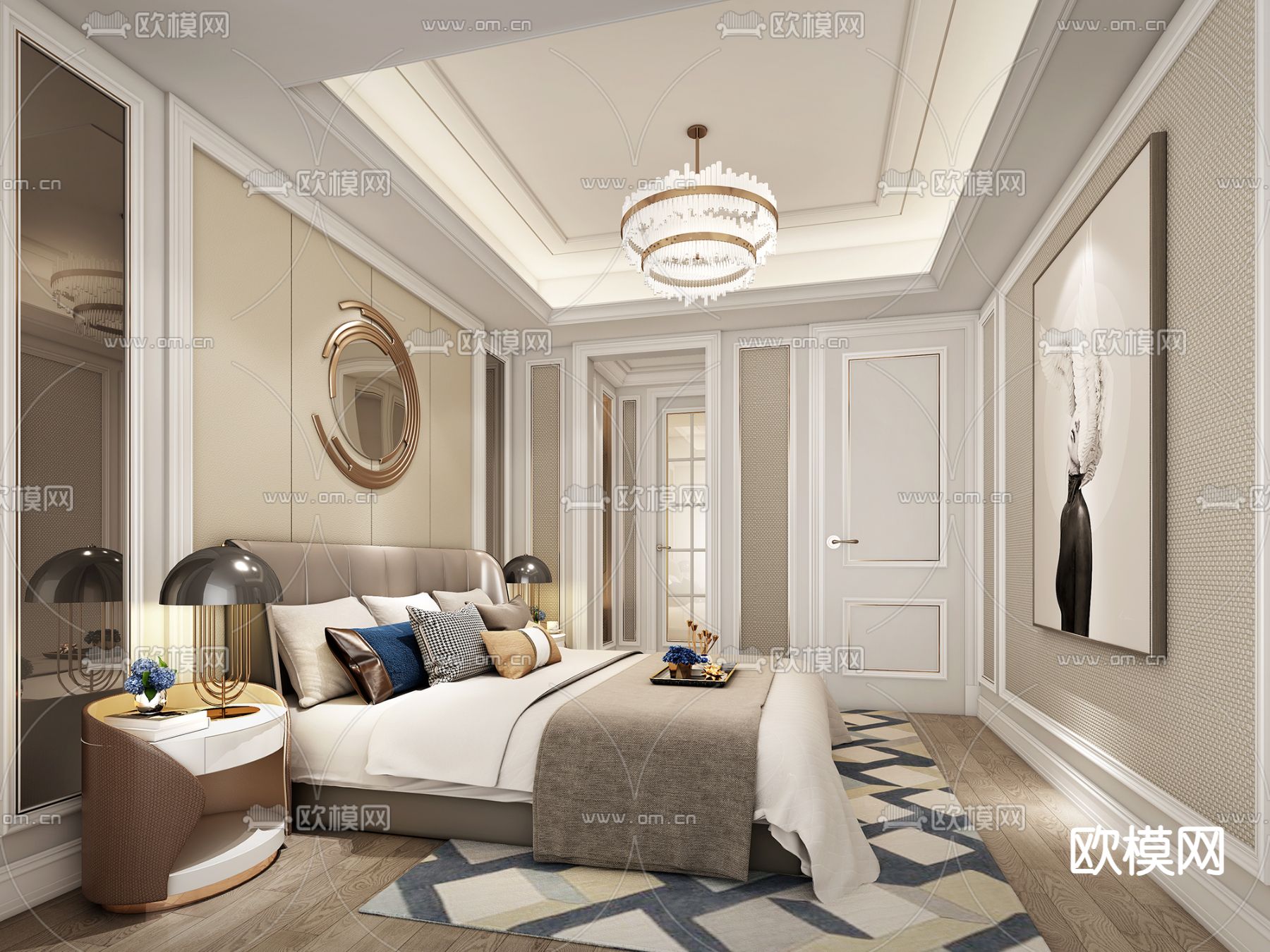 欧式卧室 主卧 主人房su模型下载（渲染图1）