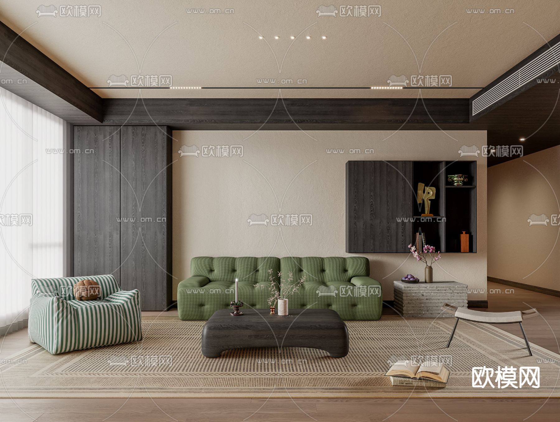 中古风客厅su模型下载（渲染图1）