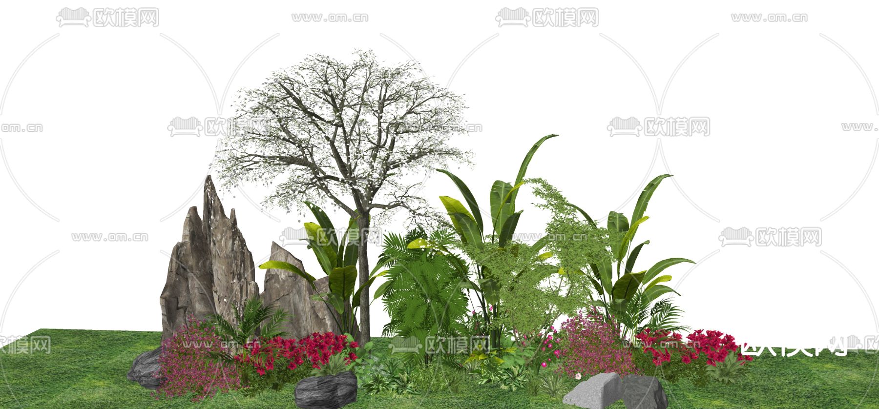 假山景观树 乔木灌木 绿篱草丛 灌木丛su模型