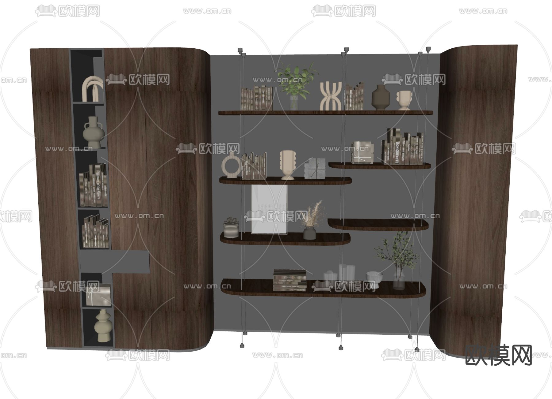 现代装饰柜 置物架 钢丝书架su模型下载（渲染图2）