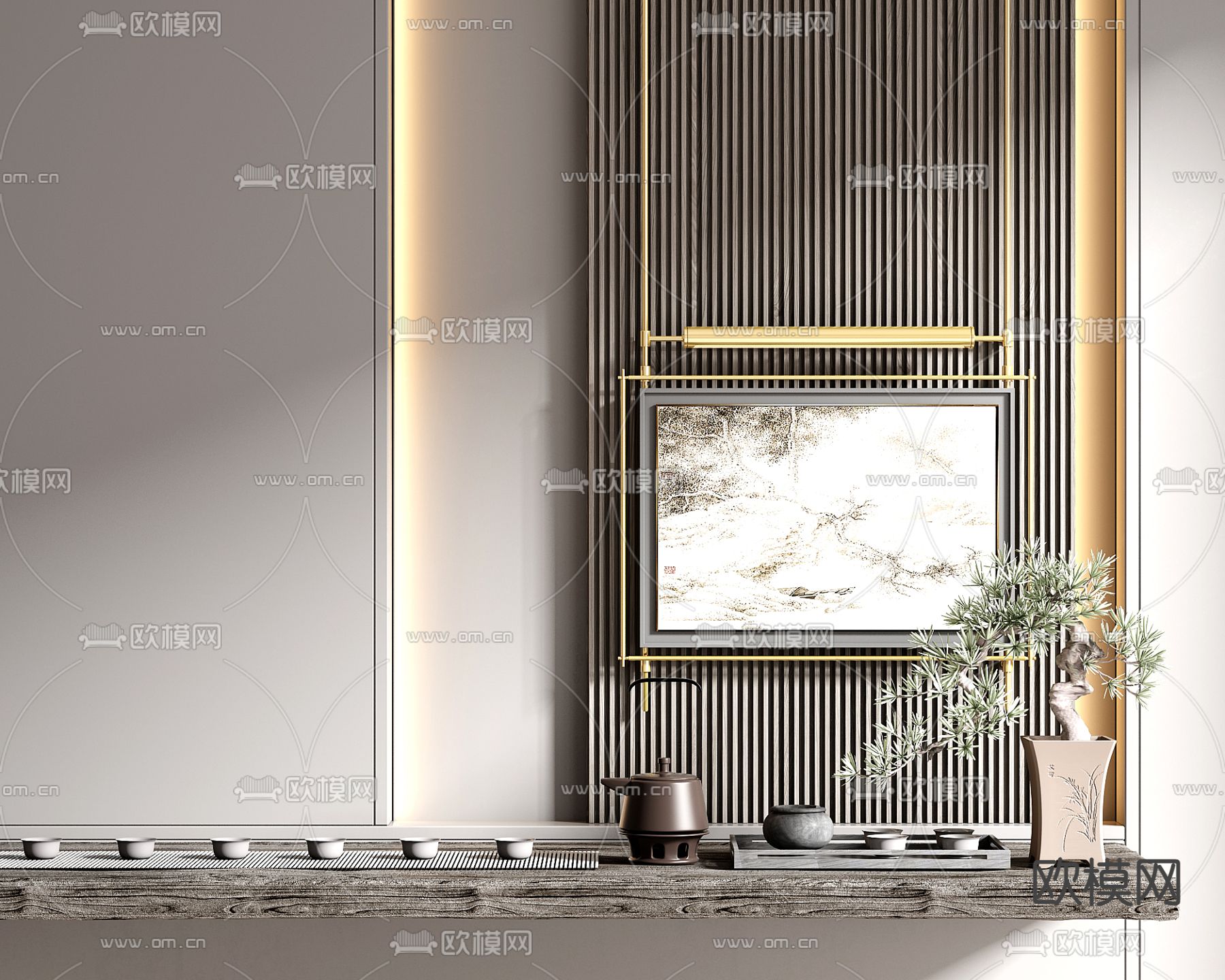 新中式茶具 茶壶 茶盘su模型下载（渲染图2）