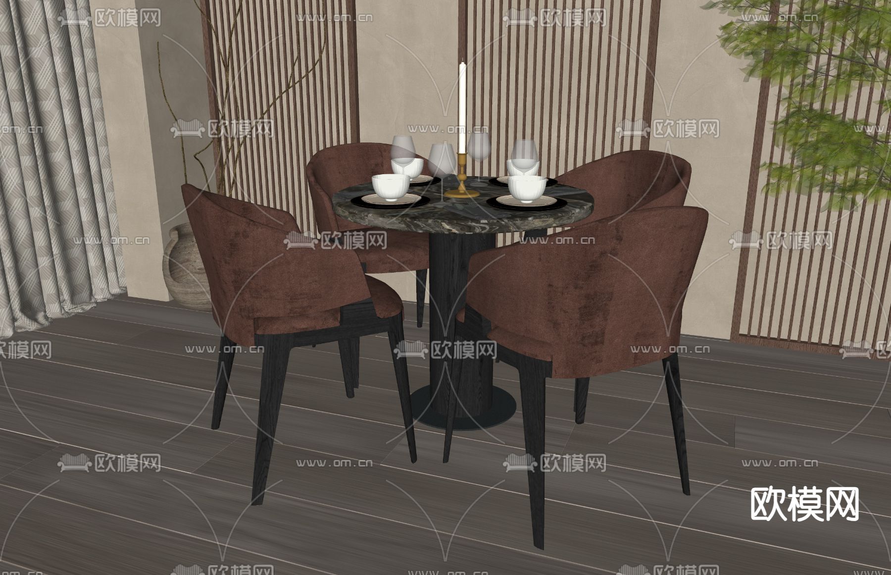 简欧餐桌椅su模型下载（渲染图2）