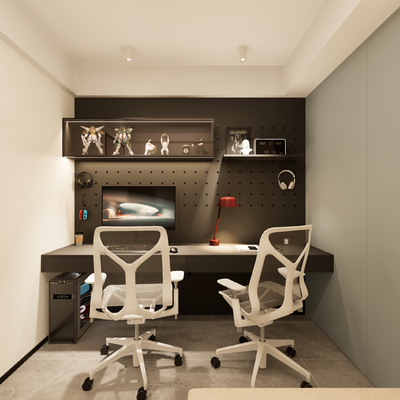  双人书房 电竞房su模型 