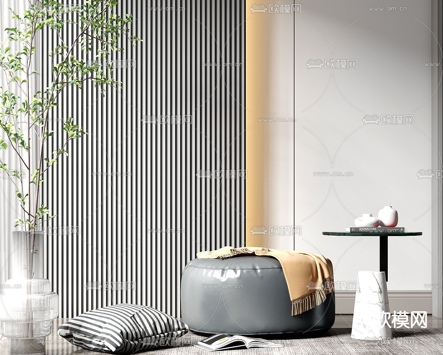 现代子母茶几su模型下载（渲染图1）