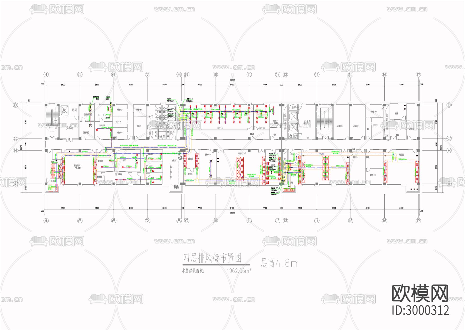 实验室暖通工程 通风系统cad施工图下载（渲染图2）