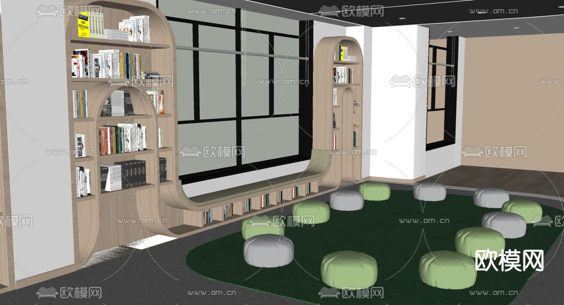 图书馆 阅读室su模型下载（渲染图1）