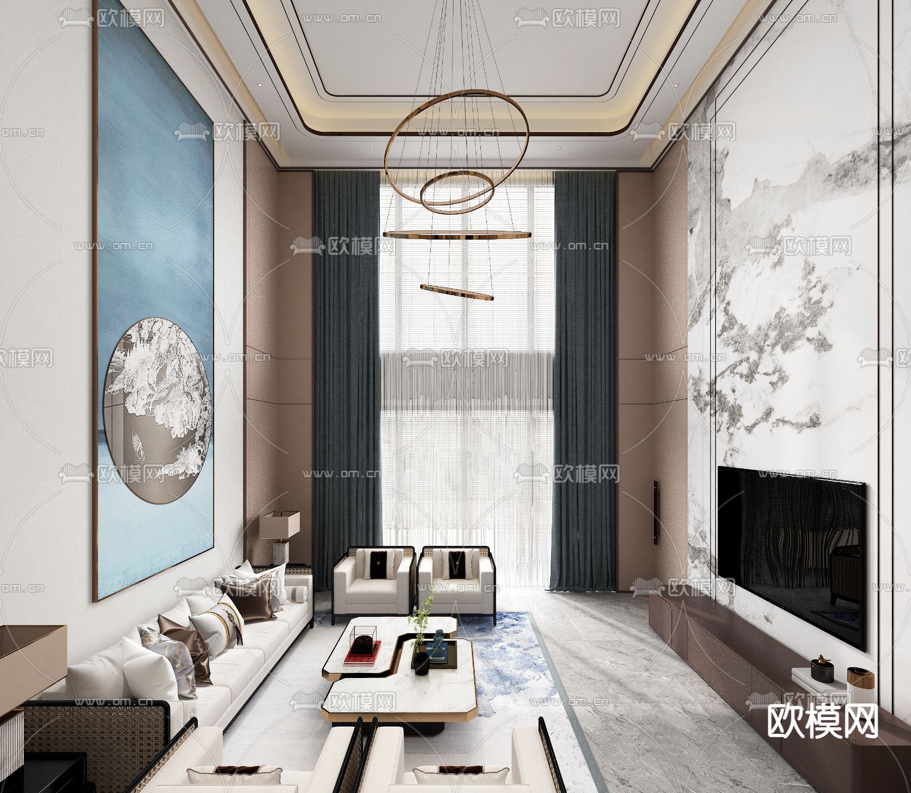 别墅客厅 别墅大堂3d模型下载（渲染图2）