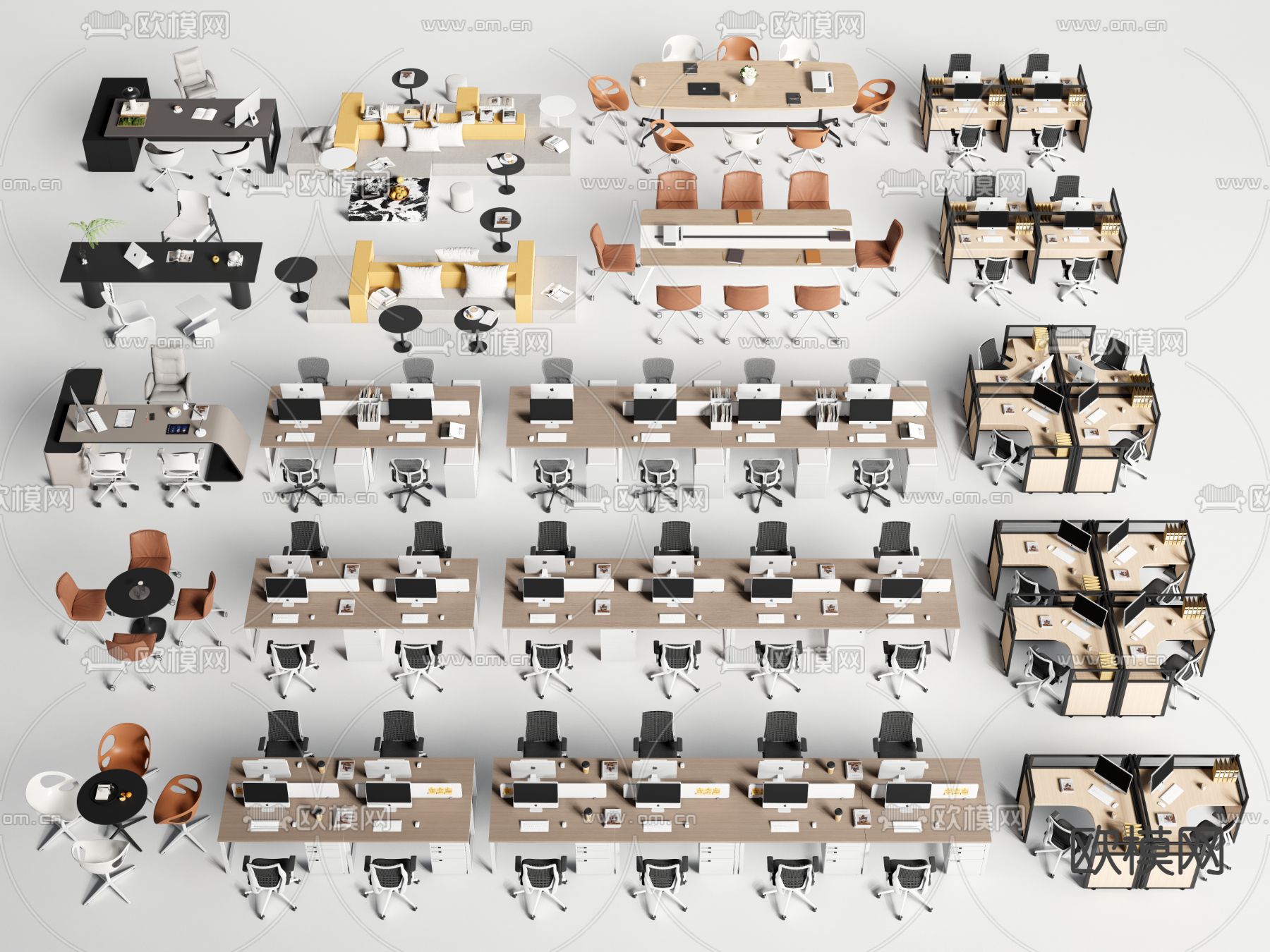 卡位办公桌 工位 班台桌su模型下载（渲染图1）