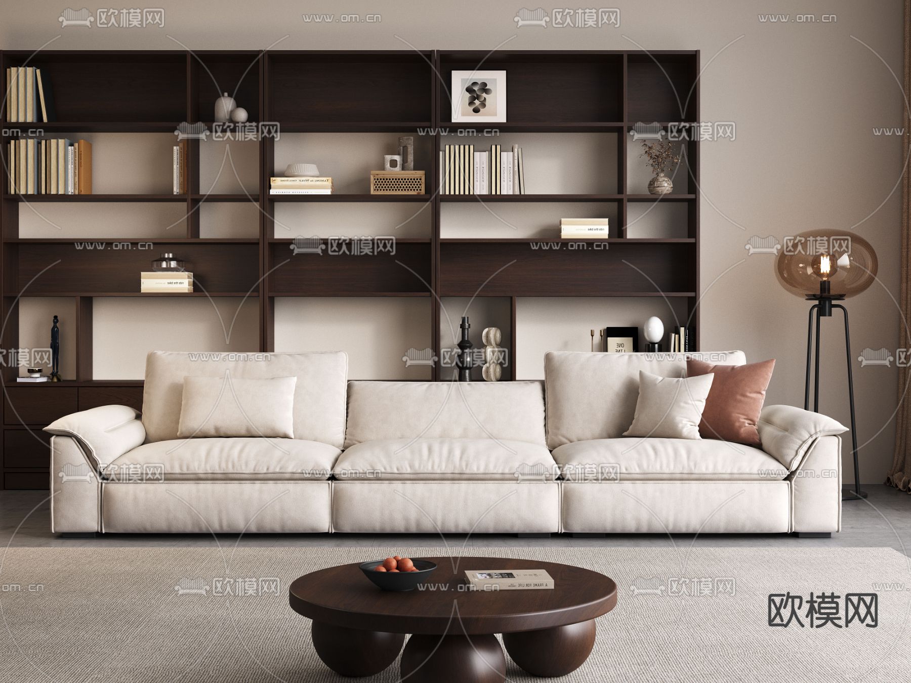 侘寂沙发 三人沙发 书柜3d模型下载
