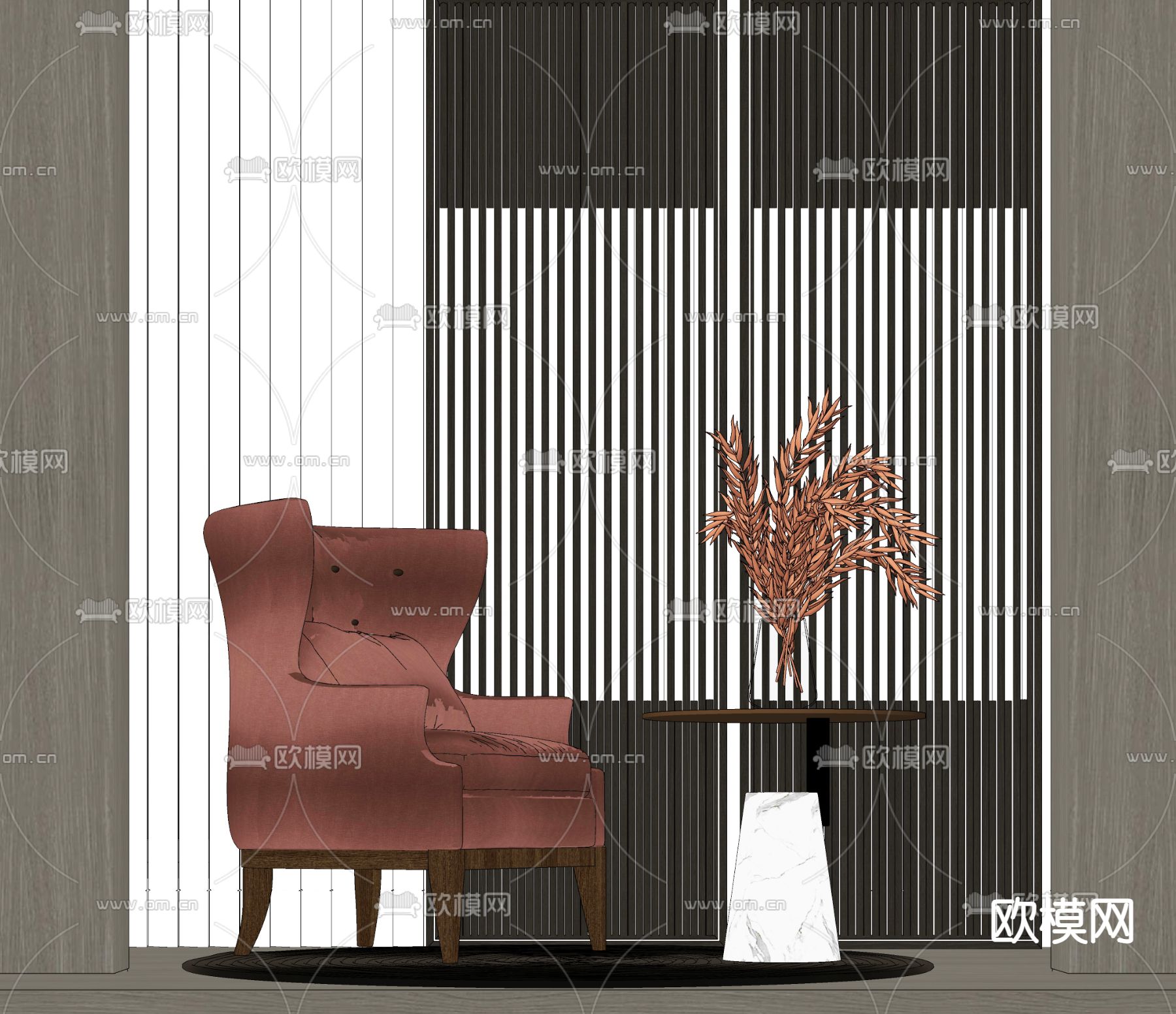 简欧休闲椅 沙发椅su模型下载（渲染图2）