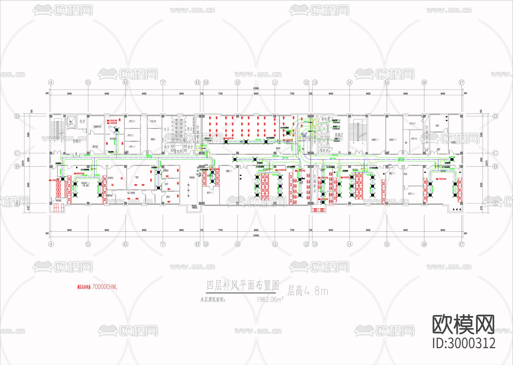 实验室暖通工程 通风系统cad施工图下载（渲染图4）