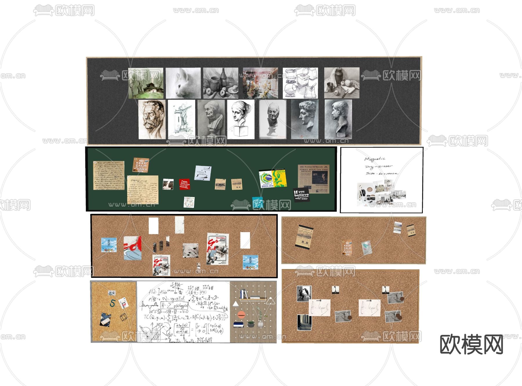 现代黑板 毛毡板 照片墙su模型下载（渲染图2）