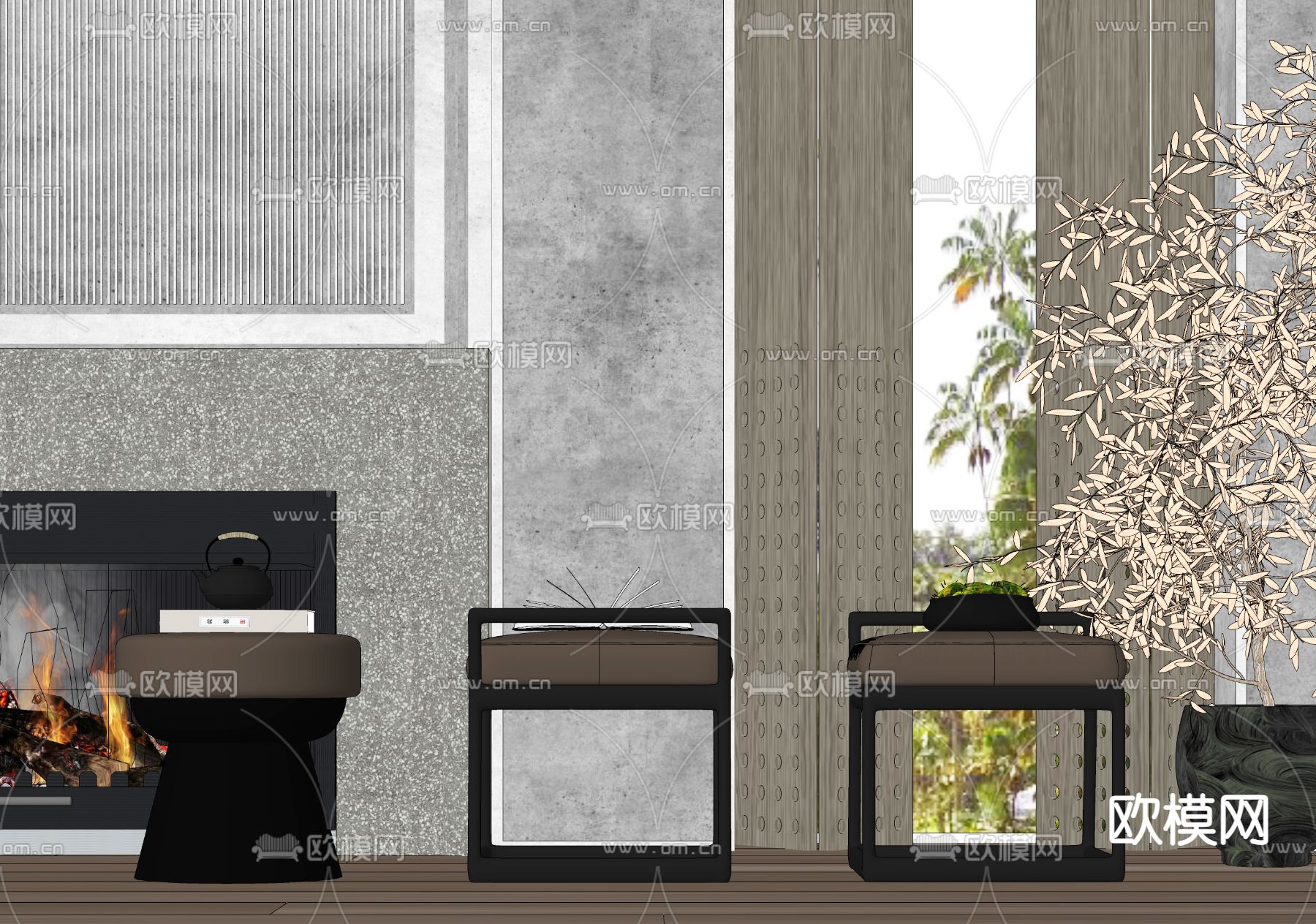 新中式矮凳 化妆凳su模型下载（渲染图1）