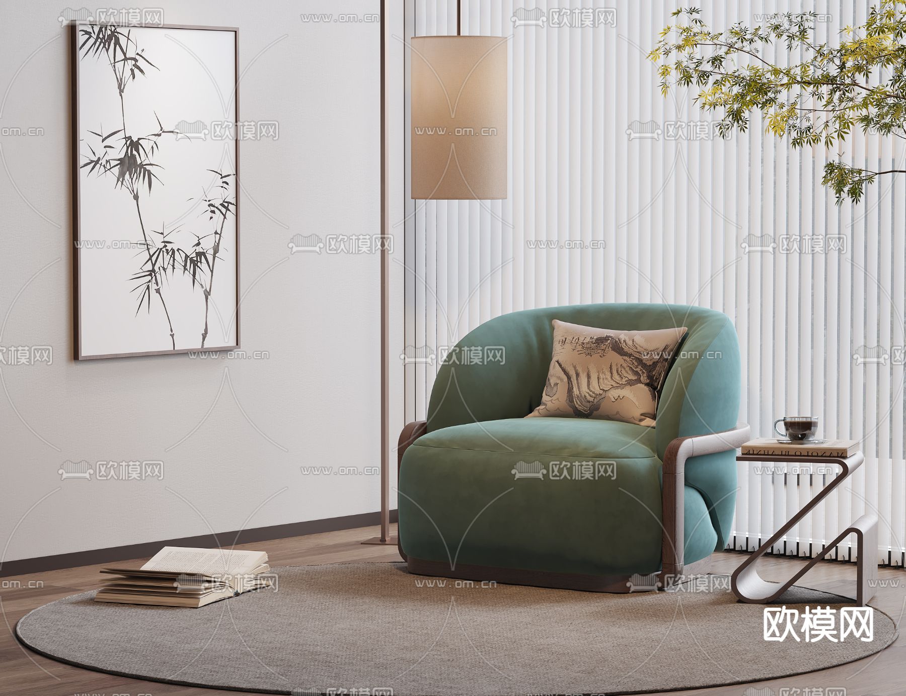 新中式沙发 单人沙发3d模型下载