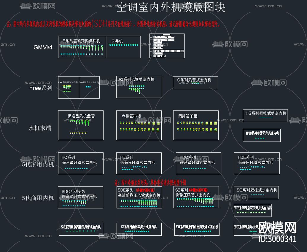 多联机空调设备图库模版cad施工图下载（渲染图1）