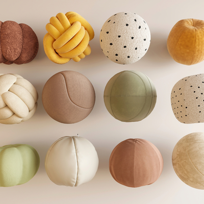  奶油风球形抱枕 抱枕 毛球su模型 