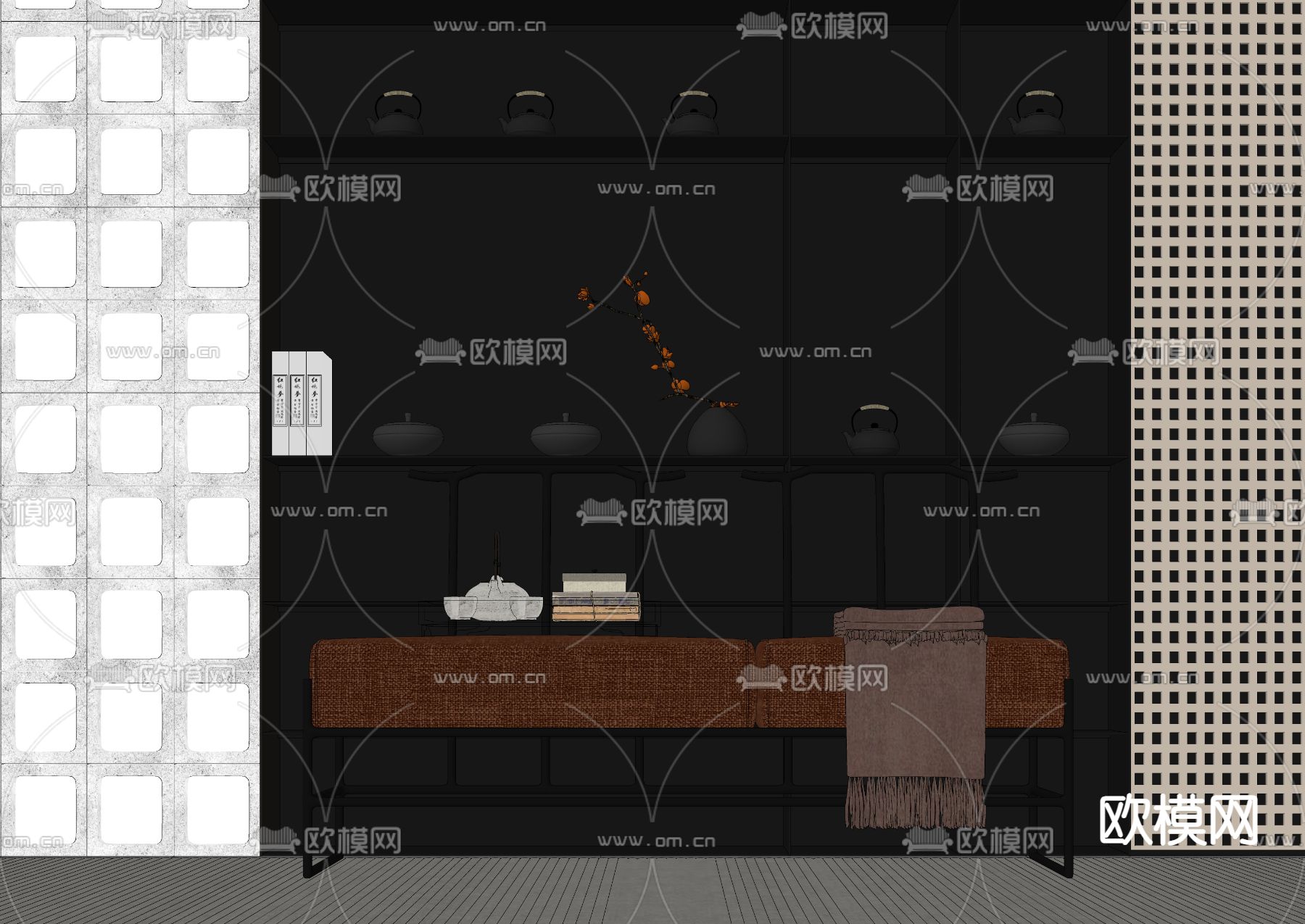 新中式凳子 沙发凳 长凳su模型下载（渲染图2）