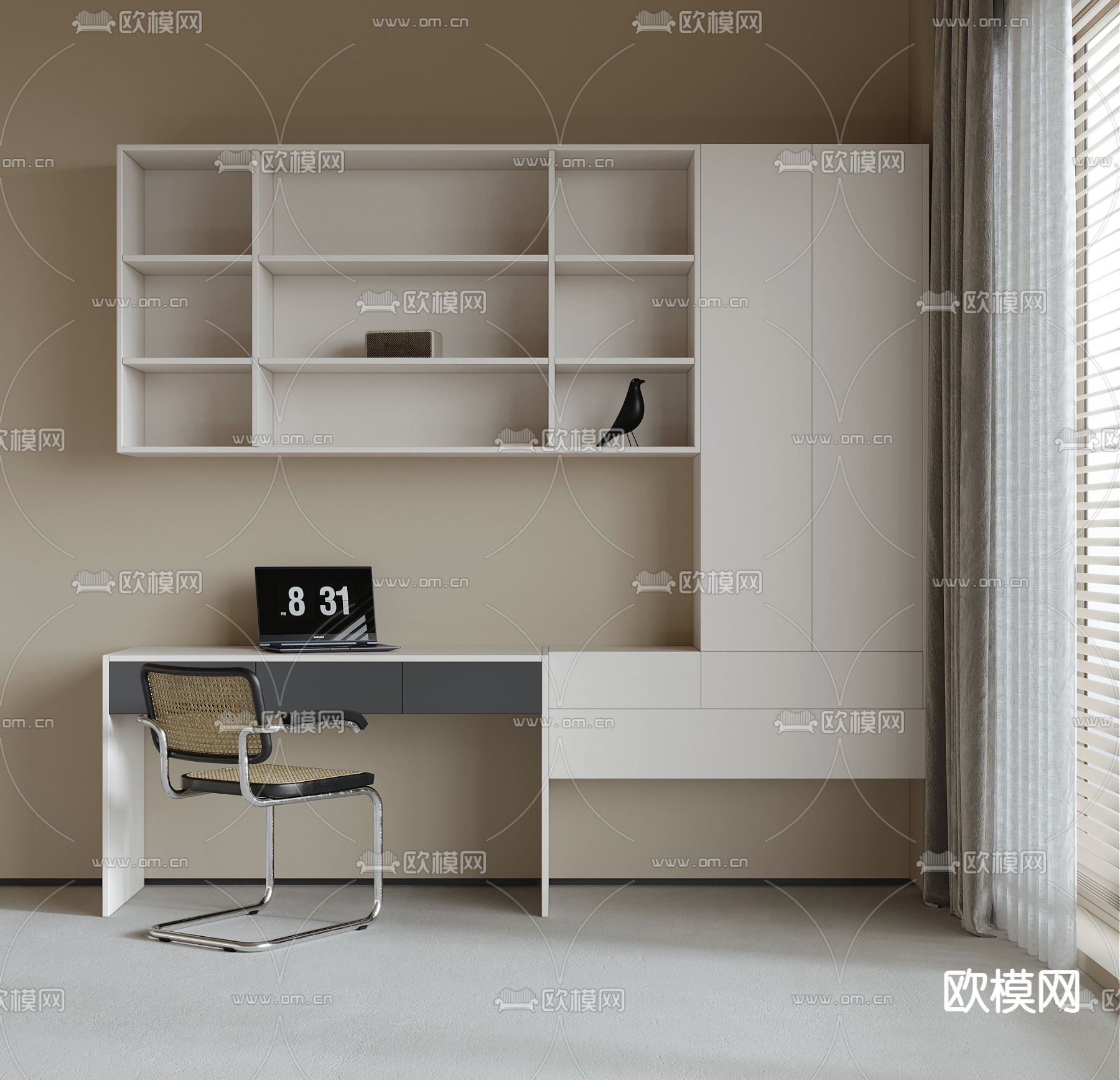 现代书桌 电脑桌 书台3d模型下载