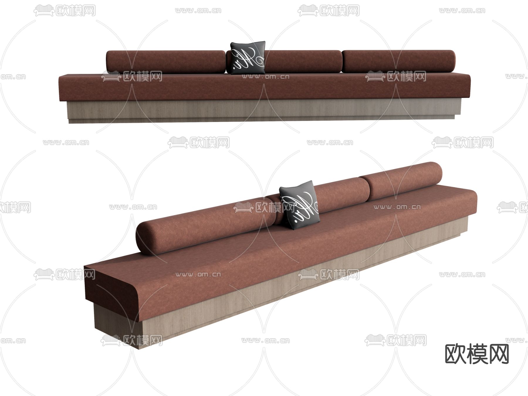 卡座沙发 靠背沙发 长条沙发su模型下载（渲染图1）