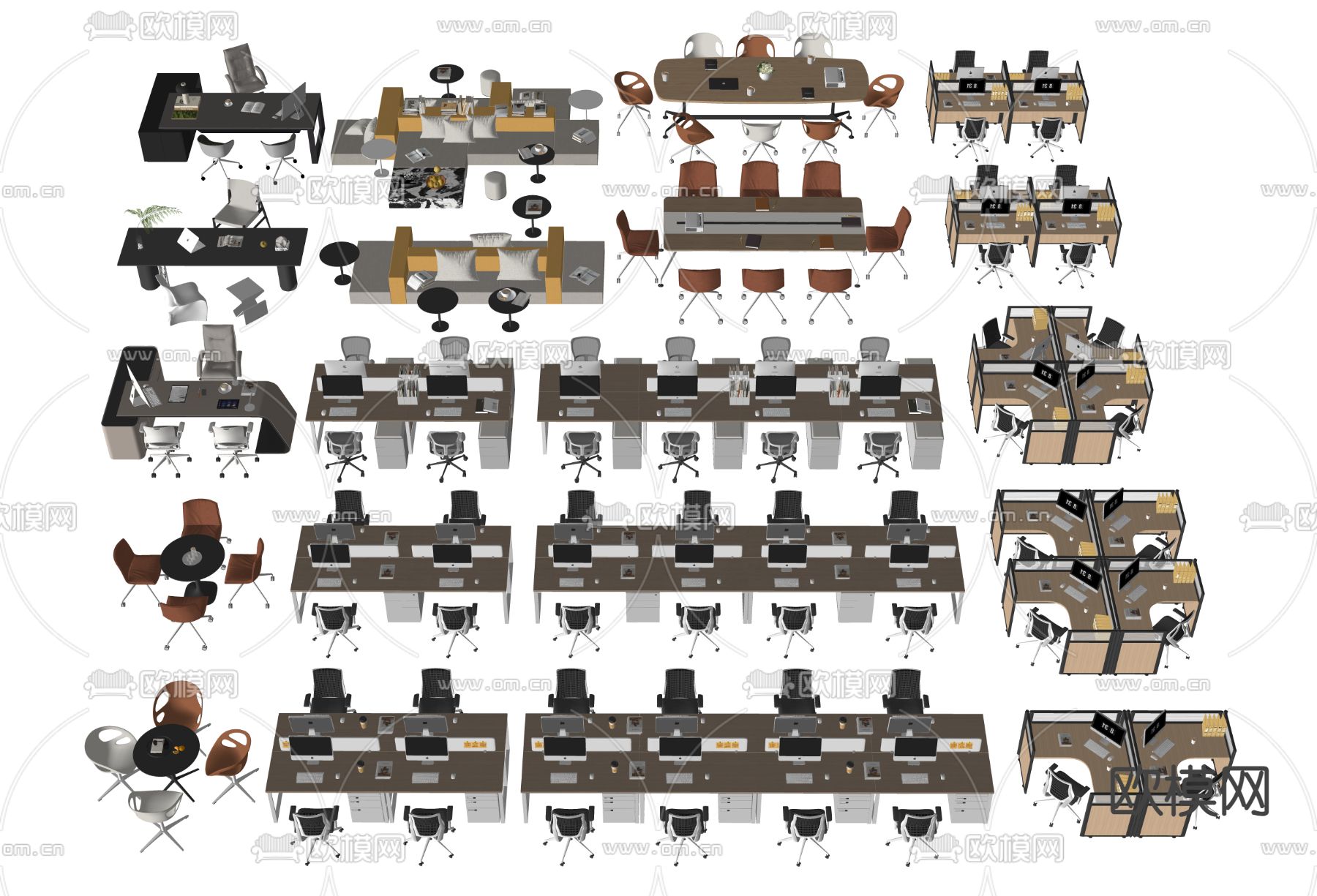 卡位办公桌 工位 班台桌su模型下载（渲染图2）