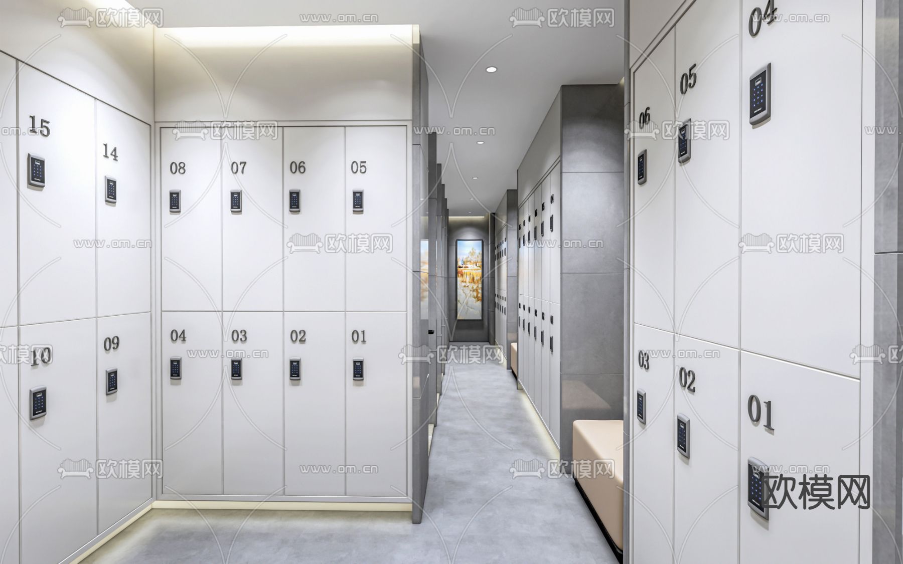 游泳馆更衣室 更衣柜 寄存柜su模型下载（渲染图2）