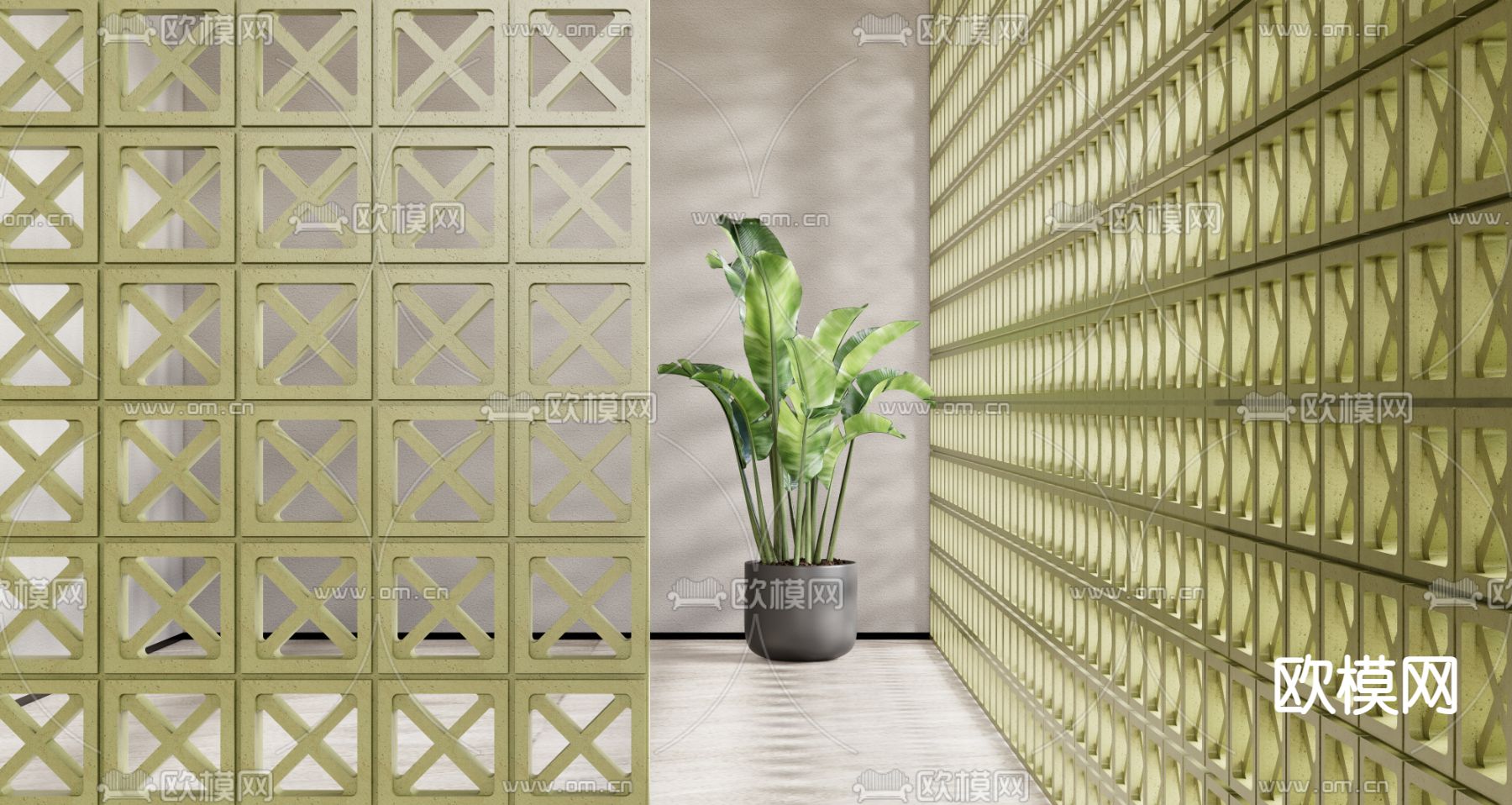 侘寂风水泥隔断 屏风su模型下载（渲染图2）