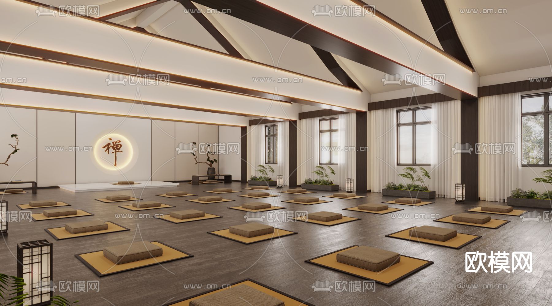 中式禅房 禅室 佛堂3d模型下载（渲染图3）