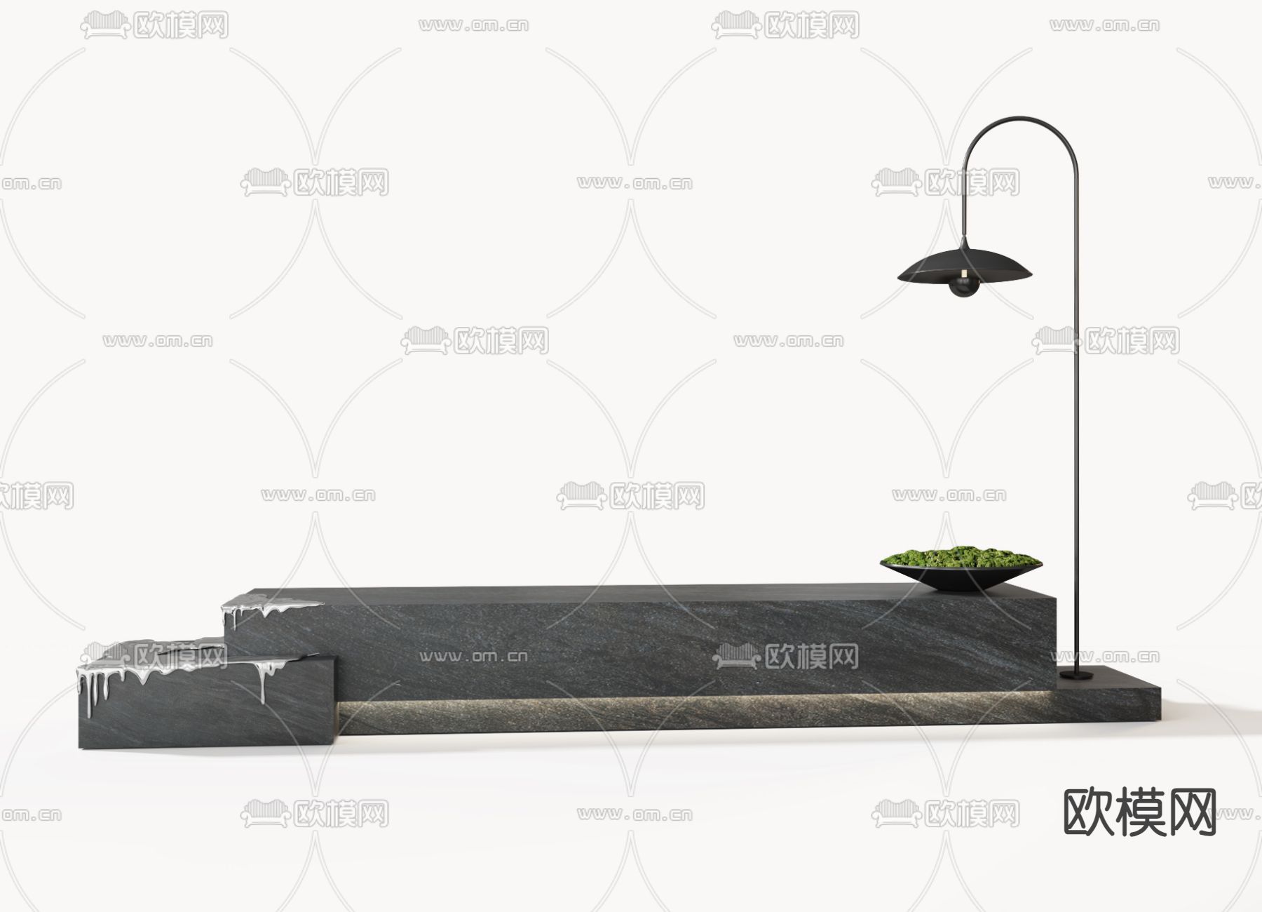 现代景观长凳 石凳 休闲坐凳su模型下载（渲染图2）