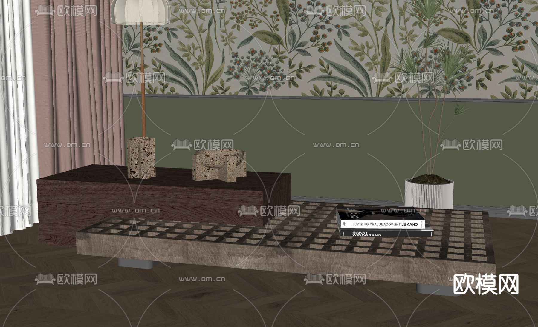 美式复古茶几su模型下载（渲染图1）