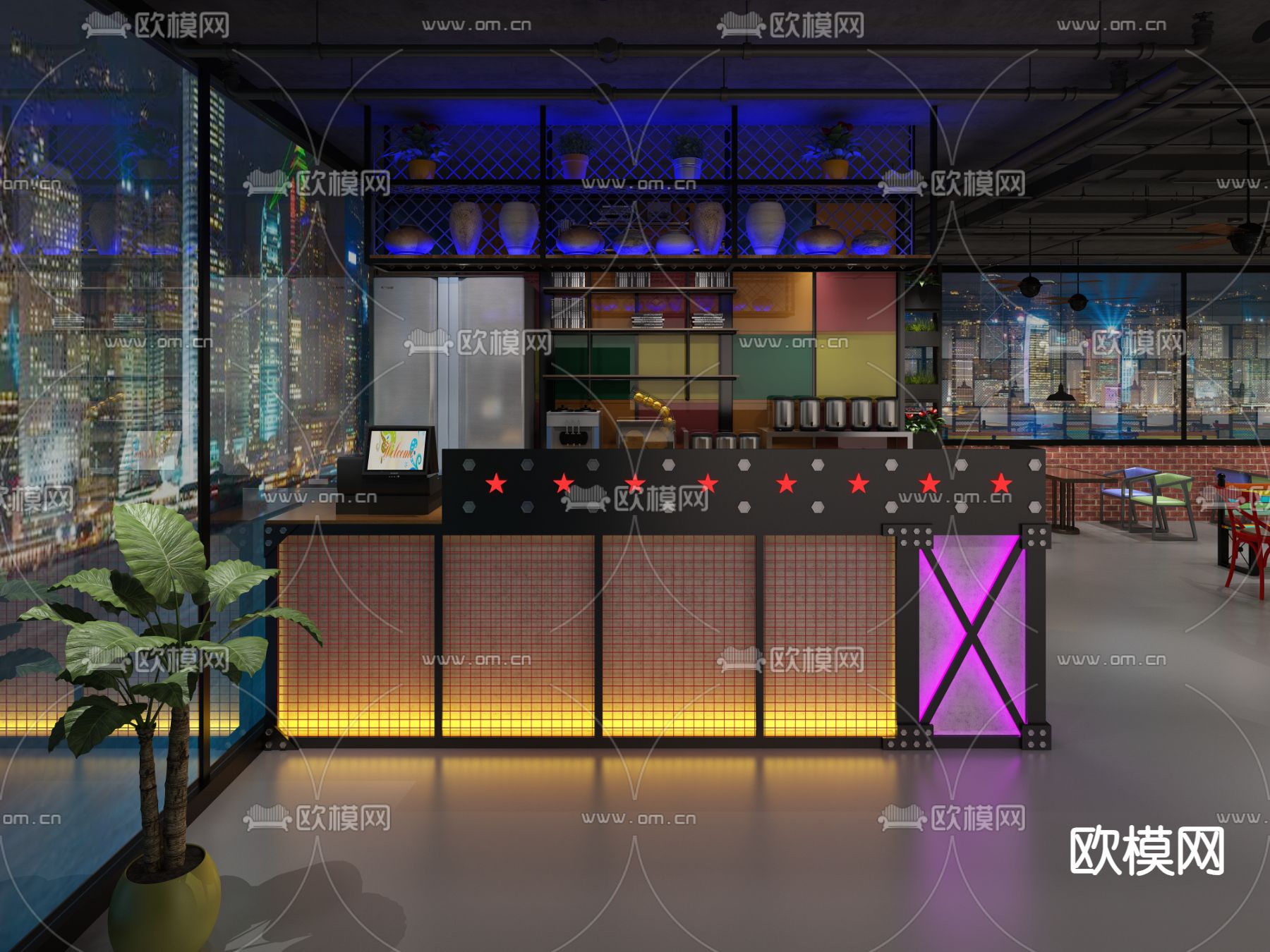 工业风奶茶店3d模型下载