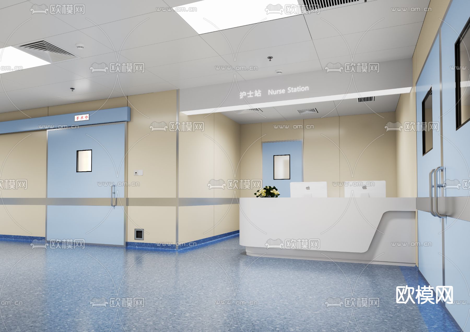 医院走廊 护士站3d模型下载（渲染图2）