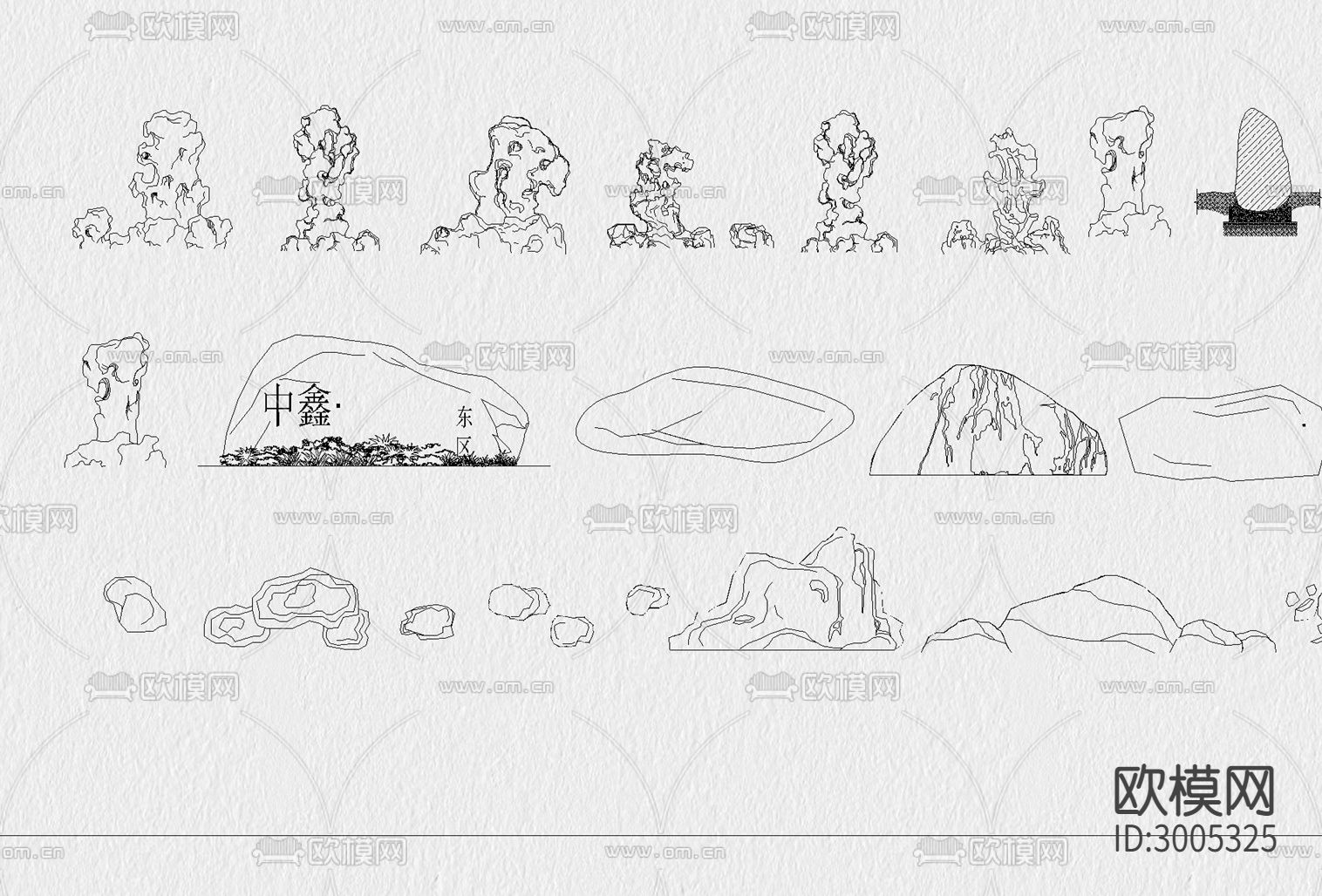 景观 假山 石头 造景石头 岩石 园艺 石块 置石cad图库下载（渲染图9）