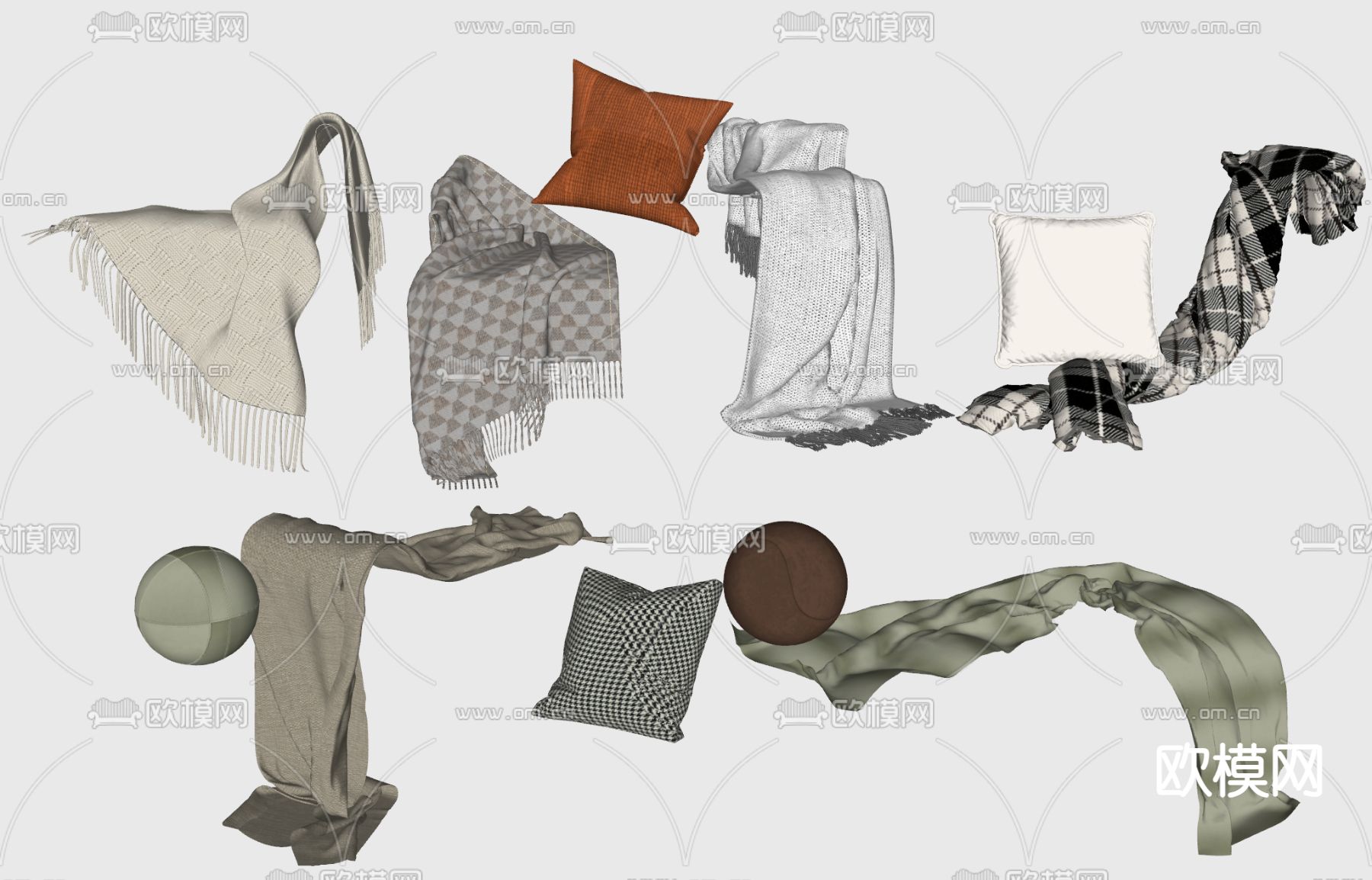 编织毯子 抱枕 枕头su模型下载（渲染图1）