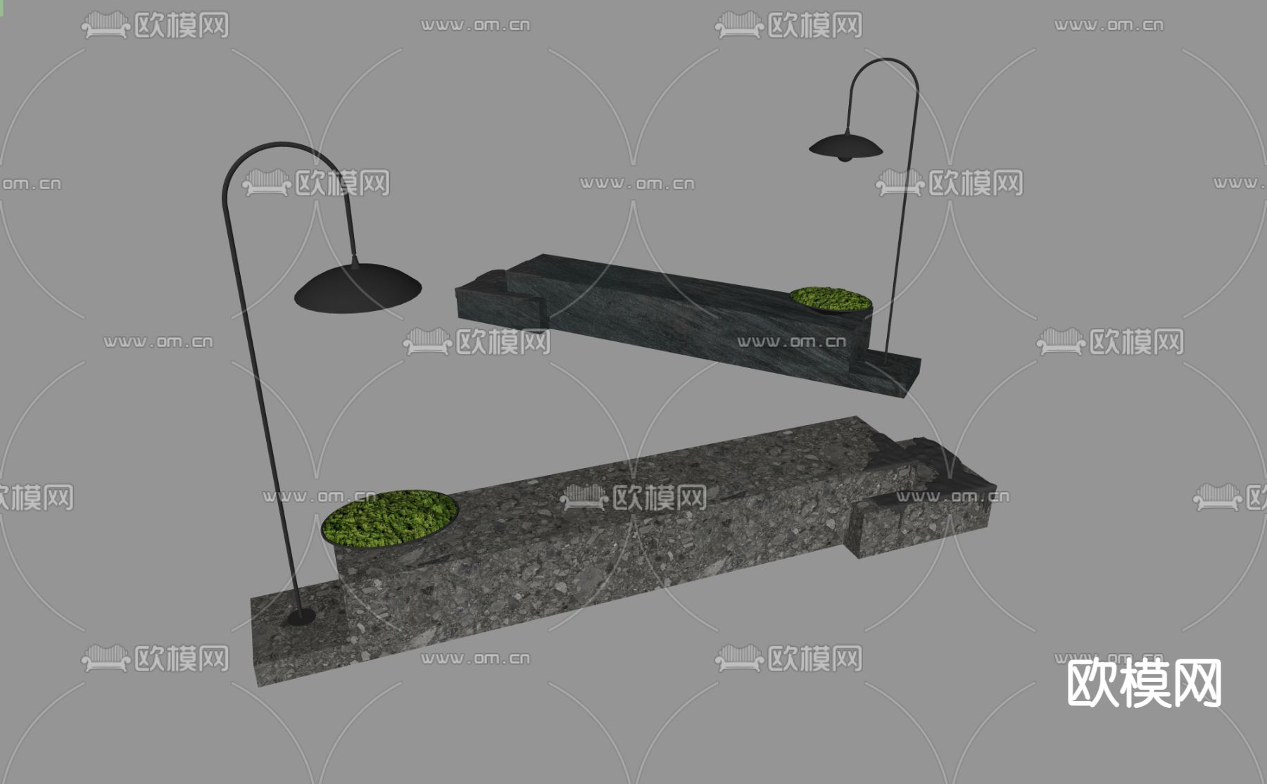 现代景观长凳 石凳 休闲坐凳su模型下载（渲染图1）