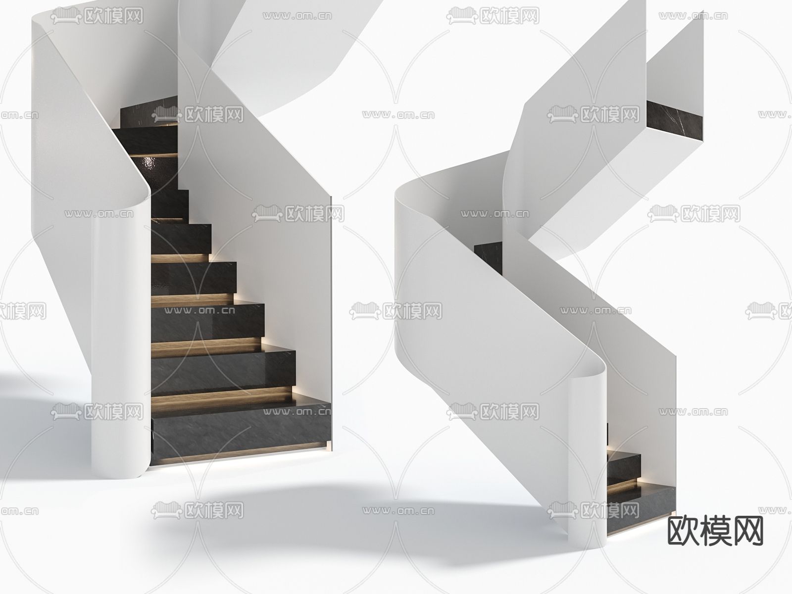 白色钢板楼梯 转角楼梯3d模型下载
